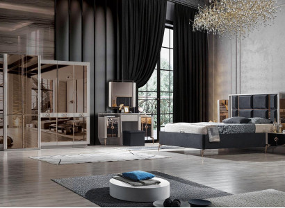  Modern Schlafzimmer Set Bett 2x Nachttischе Kleiderschrank Schminktisch